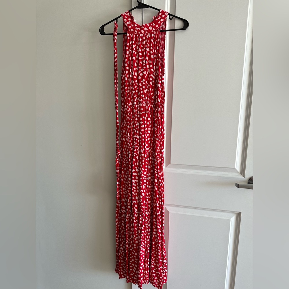 White and red polka dot halter dress